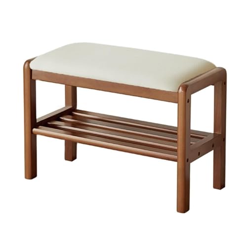 Banco de zapatos de madera maciza con estante de almacenamiento, elegante zapatero para entrada, pasillo y sala de estar, compacto de 60 cm en color blanco, perfecto para almacenamiento en la puerta