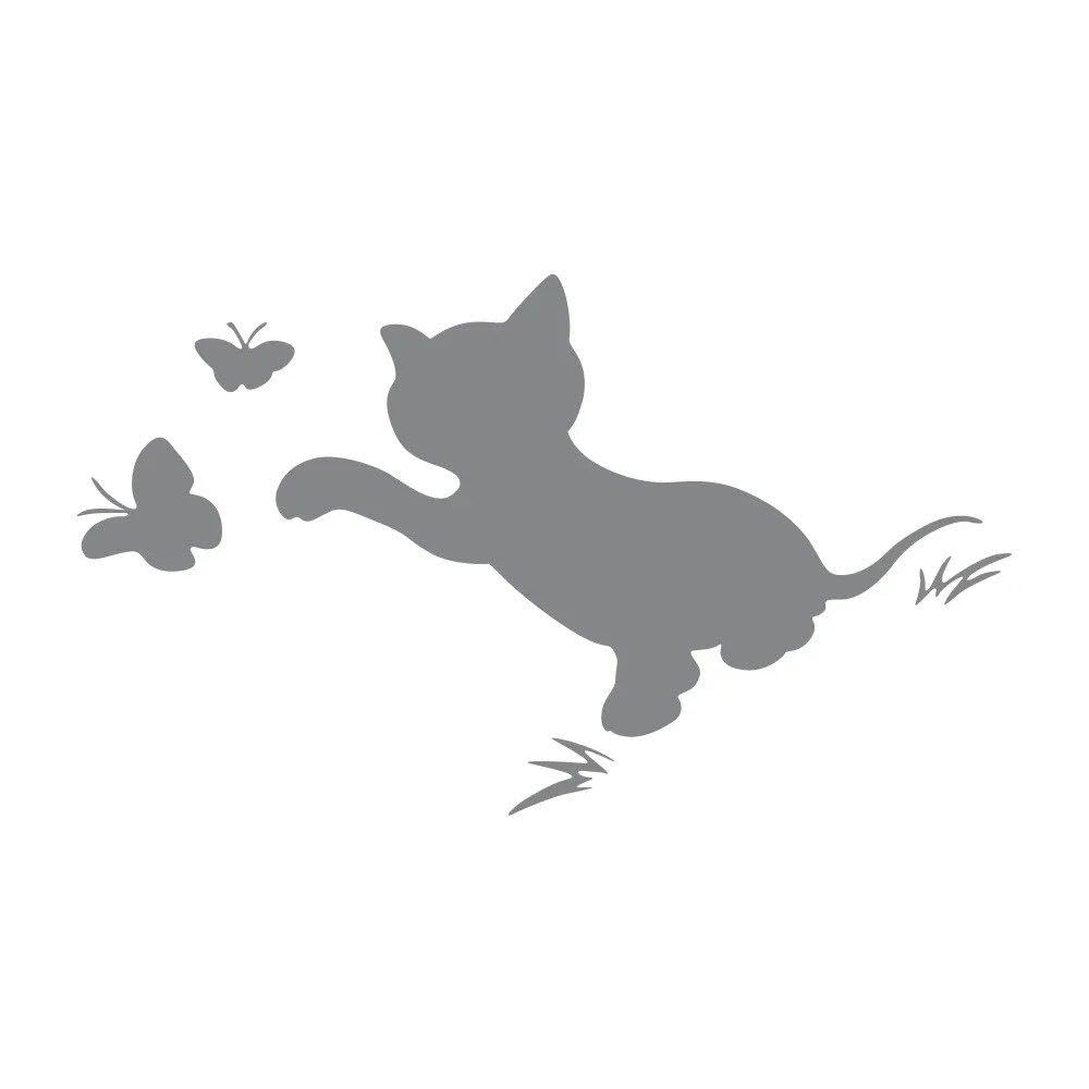 Dabhuoc Glossy Gray Car Stickers Animal Cat Body Graphic Cat Catch Butterfly Vinyl Decal(,20X16.5cm)