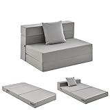 GOPLUS Sofá Plegable con Almohada, 3 en 1 Sofá de Suelo con Espuma de Alta Densidad 15CM, Sofá Perezoso, Sofá Cama Supletoria Portátil para Siesta Jardín Camping 190x100CM (Gris Claro)