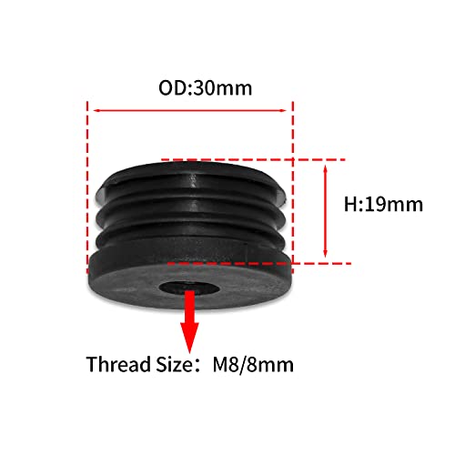 Image of Flyshop Black M8 Threaded Plastic Plugs Round Tube End Caps Tubing Plugs Inserts Furniture Glider 30 mm Diameter 4 Pcs