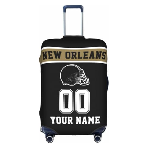 Image of Custom New Orleans Luggage Cover Personalized Football Style Suitcase Cover with Name Number Customized Washable Elastic Sports Travel Suitcase Protector for Business Vacation Gifts