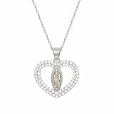 Sakrami Collar con corazón abierto de la Virgen Milagrosa de plata 925 con circonitas para mujer y niña + caja personalizable – Idea de regalo para aniversario, confirmación, día de la madre, ÚNICO