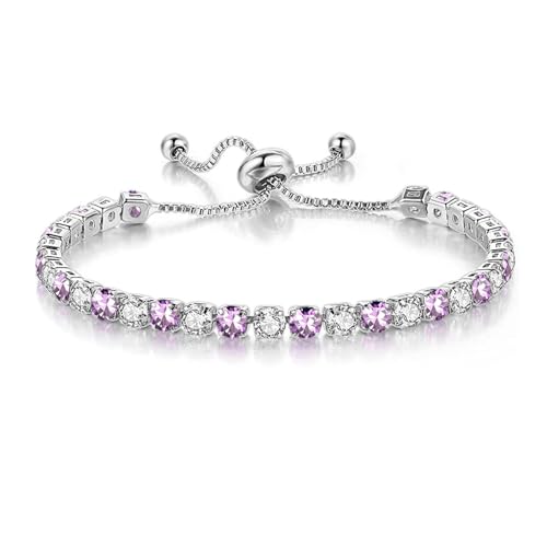 Image of Sfoni Tennis Bracelets for Women, Hypoallergenic Month Birthstone Bracelet with Cubic Zirconia Adjustable Slider Silver Bracelet Jewellery Gifts for Lady Girls Birthday Graduation Gifts, June