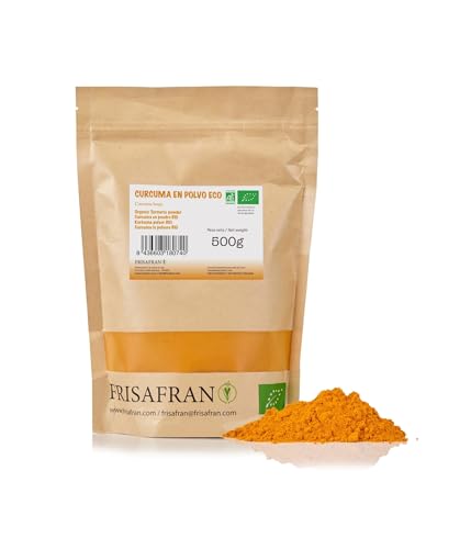 FRISAFRAN | Cúrcuma en Polvo BIO 500g | Digestivo | Ayuda al rejuvenecimiento | Curcuma pura | especia sin aditivos | Suplemento | En Polvo | Cúrcuma-molida | Origen India
