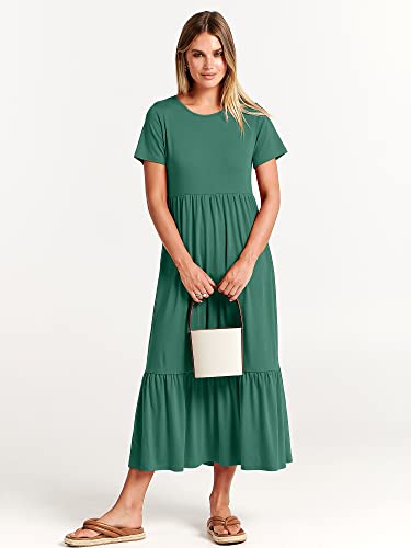 Image of ANRABESS Womens 2026 Summer Casual Maxi Dress A line Tiered Flowy Short Sleeve Crewneck T Shirt Beach Travel Long Dresses