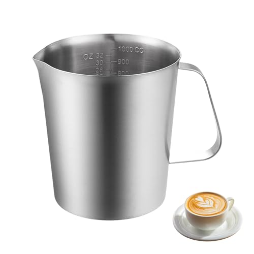 Sporgo Pot à lait en acier inoxydable de 1000 ml, doseur avec mesure graduée, moderne, argenté
