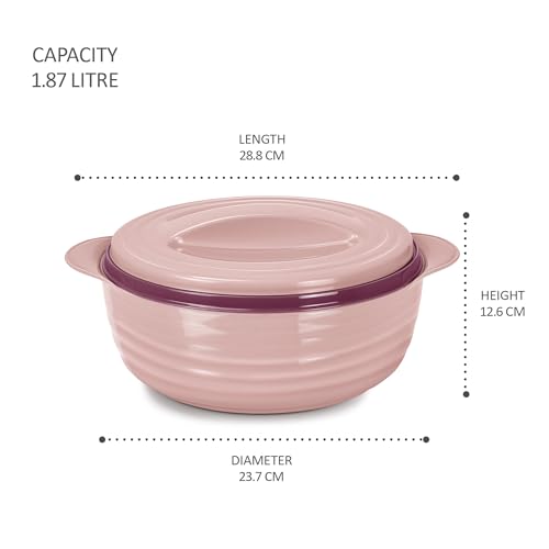 Image of MILTON Aspire 2500 Serving Casserole, Double Walled Inner Stainless Steel, PU Insulated Kitchen Hot Pot, Keeps Food hot & Fresh for Roti, Biryani, 1875 ml, Cherry Pink