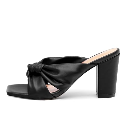 Women's High Heeled Square Toe Slip On Sandals, Puffy Knot Chunky Heel Open Toe Sandals for women, Summer Party Prom Shoes2