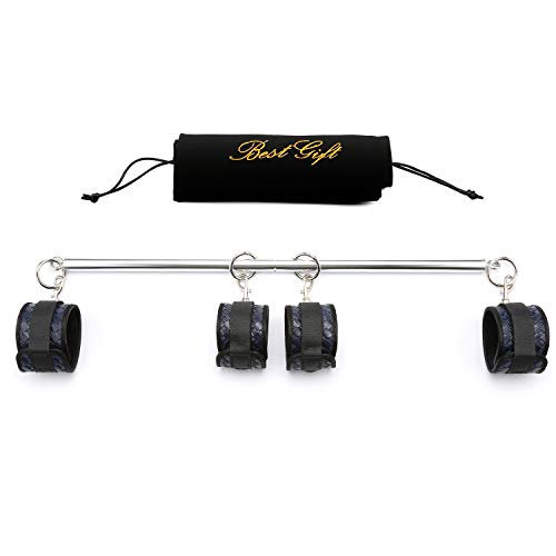 Sovyime Expandable Spreader Bar with 4 Brown Adjustable Straps Sports Aid Training Fitness Gear Resistance(Silver+Blue Kit)