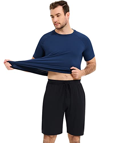 Image of NACHILA Men's Pajama Set, Cooling Bamboo Viscose Short Sleeve Top & Shorts