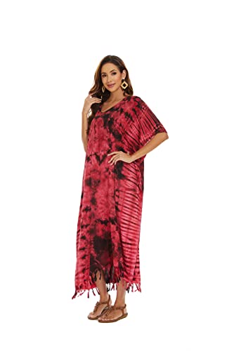 Image of Beautybatik Women Hippie Tie Dye Caftan Kaftan Loungewear Maxi Plus Size Long Dress XL to 4X