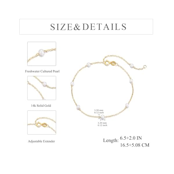 KECHO 14k Solid Gold Pearl Bracelet for Women, Freshwater Cultured Pearls Fine Jewelry Birthday Gifts for Her - Image 5