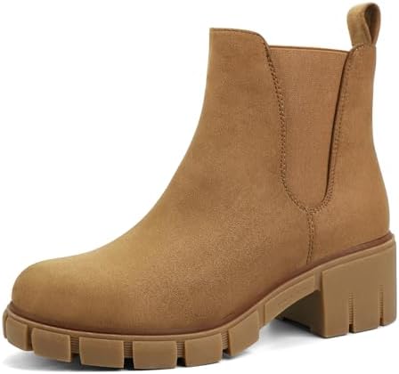 JABASIC Chelsea Boots für Damen Elastische Plateau-Stiefel zum Hineinschlüpfen