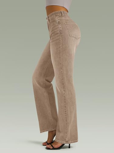 Image of FUNUCA Straight Leg Jeans for Women,High Waisted Wide Leg Loose Microelastic Boyfriend Denim Pants