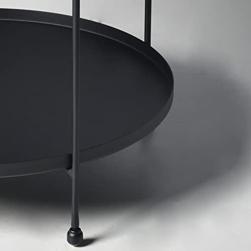 Lisuden Modern Metal End Table, 23.6 Inch Round Side Table Indoor/Outdoor, Living Room Small Coffee Table, Industrial Night Stand With 2-Tier Storage Shelf (Black) #TOP6