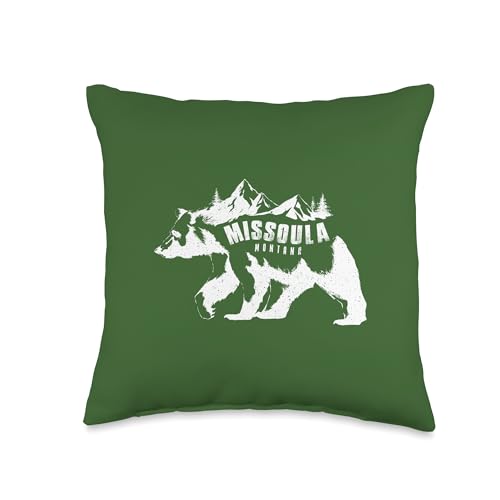 Vintage Grizzly Bear Mountain Silhouette Missoula Montana Throw Pillow