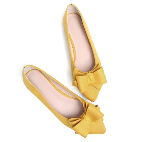 Image of TN TANGNEST Women's Flats Comfortable Dressy Slip On | Pointed Toe Bow Ballet Shoes, Business Casual Office Flats, Suede Flat Shoes