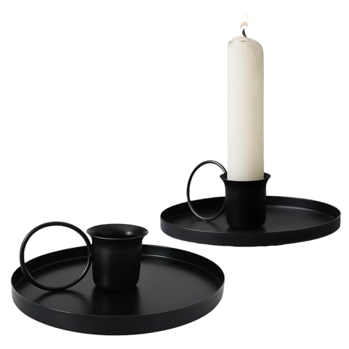 Vordpe 2 Chandeliers Fer Noir - Style Vintage pour décoration de Table Mariage - Support Moderne Bougies Longues - Largeur 10cm adaptée aux chandelles