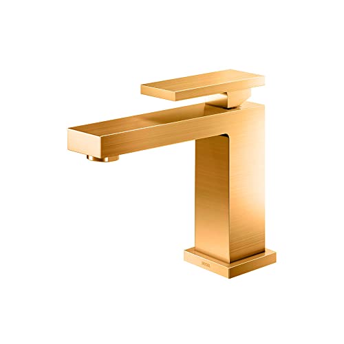 13. Torneira Banheiro Bancada Bica Baixa Docol New Edge - Ouro Escovado