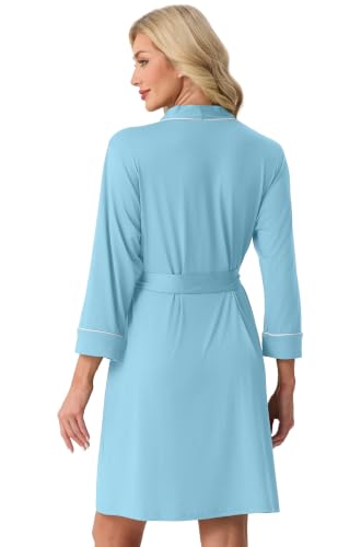 Image of PrinStory Womens Robe Knee Length Soft Knit Bathrobe S-2XL | V-Neck 3 /4 Sleeve Robes with Pockets, Lightweight, Breathable Bath Robe for Shower, Spa, Travel, Home, Party, Nursing