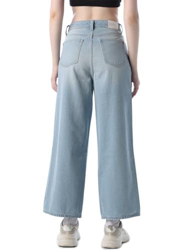 Image of ONLY Women's Solid Wide Leg High Rise Black Jeans