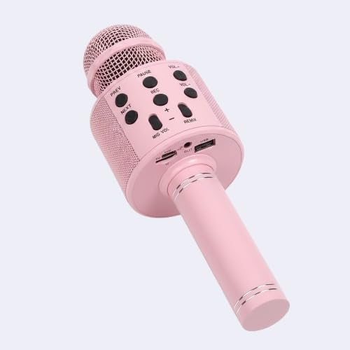 Wireless Bluetooth/Karaoke Microphone with Built-in Speaker Portable Handheld Mic for Singing, Recording & Parties Rechargeable Multi-Function Mic with USB & Memory Card Slot. (Pink)
