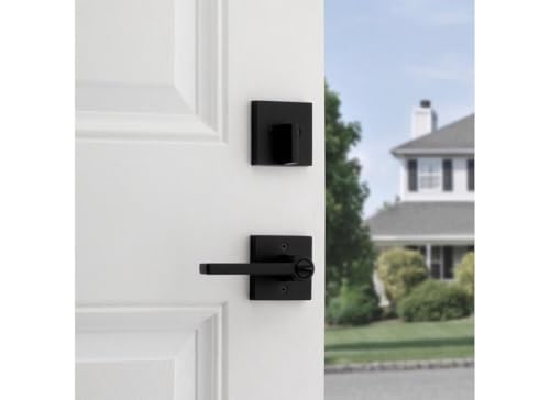 Image of Kwikset Halifax Keyed Entry Lever and Single Cylinder Deadbolt Combo Pack featuring SmartKey in Matte Black