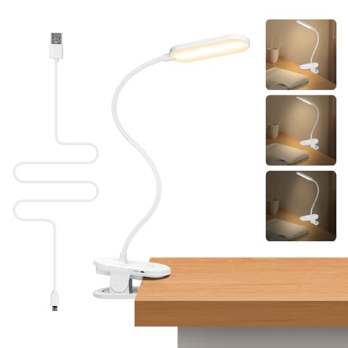 Aigostar Luz Lectura,Lámpara Lectura Pinza con 360° Brazo Flexible Regulable, Luz de Cama con Clip,3 Modos,Recargable Usb Flexo Led Escritorio 4000K Protección Ojos Colors Para Leer, Trabajar,Blanco