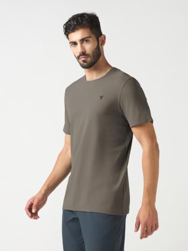 Image of TECHNOSPORT Men's Slim Fit Solid Crew Neck T-Shirt, Cotflex Quick Dry Wrinkle Resistant Polyester Sports Tee for Gym, Running, Training, Sports