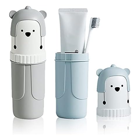 RoxNvm Toothbrush Case, 2PCS Toothbrush Holder, Portable Toothbrush Cup, Widely Use Water Cup Suitable for Family, School, Travel, Camping (Blue+Grey) Cover