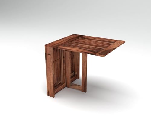 Image of Solid Sheesham Wood Foldable Dining Table Compact Design (Strip Top, Honey Finish)