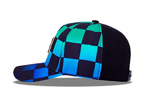 Roffatide Anime Demon Slayer Kamado Tanjirou Baseball Cap Adjustable Embroidered Cotton Dad Golf Hat Gradient Green Plaid Baseball Hat #TOP3