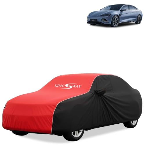Image of KINGSWAY Super Waterproof Car Cover Only with BYD Seal (Year 2024 Onwards - All Model) | Mirror and Antenna Pockets | All Weather Car Body Cover with Silver Piping | Black Red
