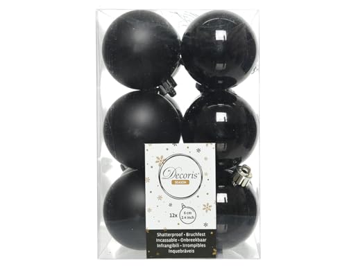 Weihnachtskugeln Kunststoff 6cm x 12 Stück Christbaumkugeln bruchsicher schwarz