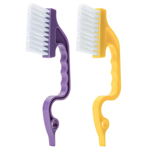 Slick- Window Track Cleaning Brush, 2 Pack, Yellow/Purple Ergonomic Handle,