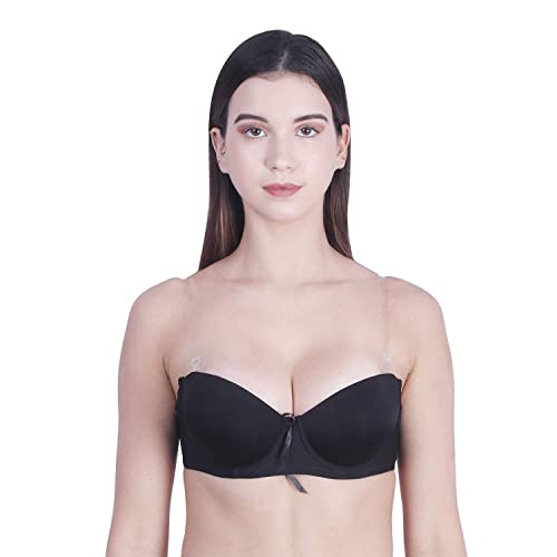 Image of Women's Balconette Bra Transparent Strapless Backless Invisible Clear Back Underwire Pushup Padded Bra Cups Demi
