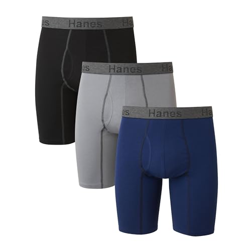 Hanes Mens 3-pack Comfort Flex Fit Ultra Soft Stretch Brief, Available In Regular And Long Leg Boxer, Gray/Blue- Long Leg - 3 Pack, XX-Large US
