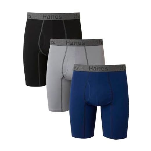 Hanes Cuecas boxer masculinas confortáveis e flexíveis, elasticidade ultramacia, perna longa e perna regular, pacote com 3, Azul-marinho/cinza/preto, M