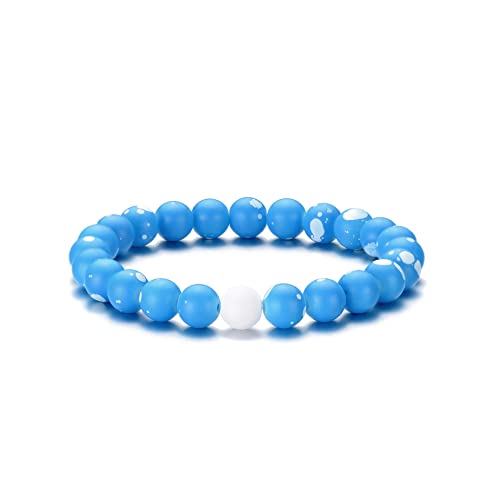 Vicima Beaded Bracelets For Men And Women 8Mm Bead Stretch Bracelets Unisex Blue And White Bracelets #TOP2