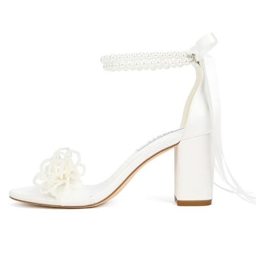 Pearl Heels Wedding Shoes for Bride Open Toe Bridal Shoes Block Heel Wedding Sandals3