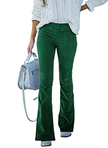 (sidefeel women corduroy flare pants elastic waist bell bottom trousers small green), Retro