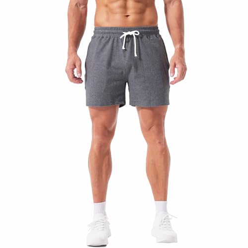 Jeixopu Mens Cotton Shorts 5 Inch Sweat Gym Workout Athletic Fitness Shorts for Men with Pockets (Drak Gray-XL) - image 7