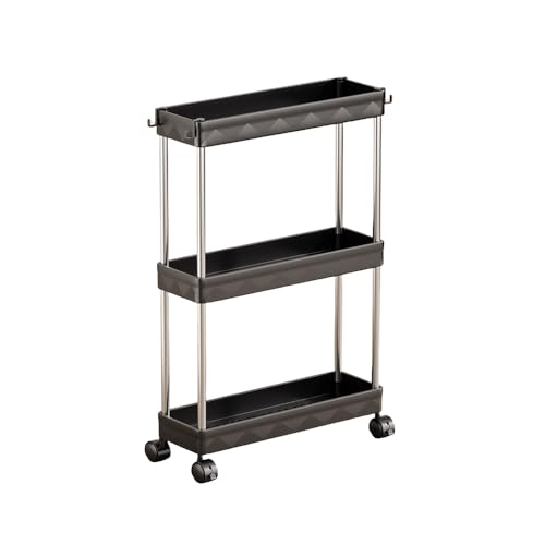 XFZJCHAP 3 Niveles Slim Slide out Rack Support Storage Organizador de estantes de Almacenamiento con Ruedas para Espacios pequeños Lavandería de baño Save Space (Negro 13 cm*40 cm*58m)
