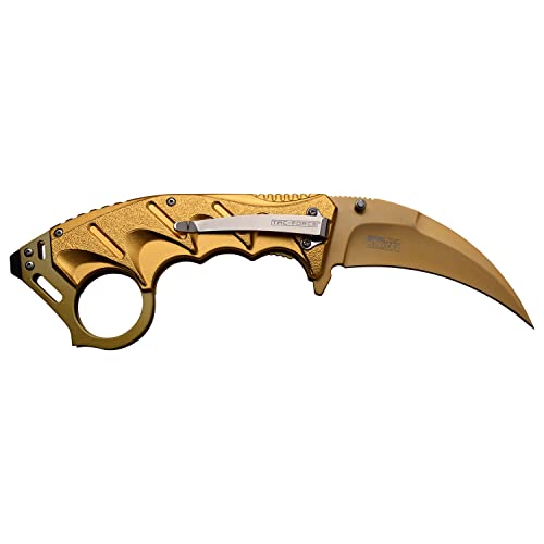 Image of Tac-Force Folding Pocket Knife - Gold TiNite Stainless Steel Hawkbill Blade and Gold TiNite Aluminum Handle with Pocket Clip, Liner Lock, Tactical, EDC, Rescue - TF-957GD