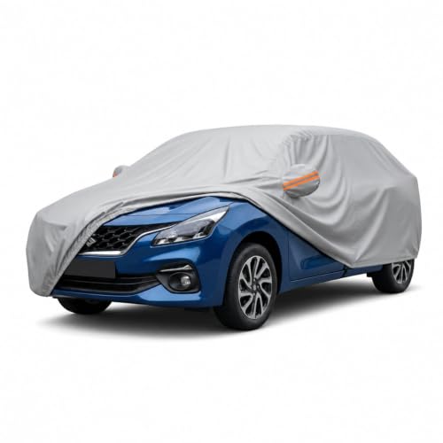 Image of myTVS 100% Waterproof Car Body Cover for Maruti Baleno - Custom-Fit, Double-Layer, UV & Dust Proof, Mirror Pockets & Elastic Clip Lock (CSK 4)