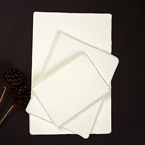 Watercolor Paper - 6 X 4 Inches - Mixed Media Watercolor Paper - 150 Gsm Thick Deckle Edge Virgin Cotton Handmade Paper - Off White #TOP6