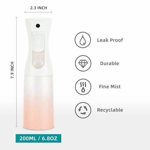 Image of Continuous Mist Spray Bottle, 6.8OZ /200ML Fine Mist Water Spray Bottle for Hair, Salons, Barber, Plants, Skin Care, Cleaning (Matte Pink, 2 Pack)