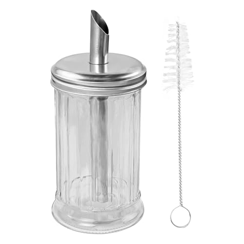 Azucarero, 350 ml Dosificador de Azúcar de Vidrio/Acero Inoxidable Azucarero Dispensador de Azúcar para Azúcar Blanco/Marrón Mostrador Cafetería Restaurante