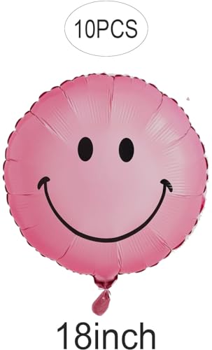 Image of 10 Pack 18 Inch Smiley Face Mylar Aluminum Foil Balloons Use for Happy Birthday Decorations (PINK)