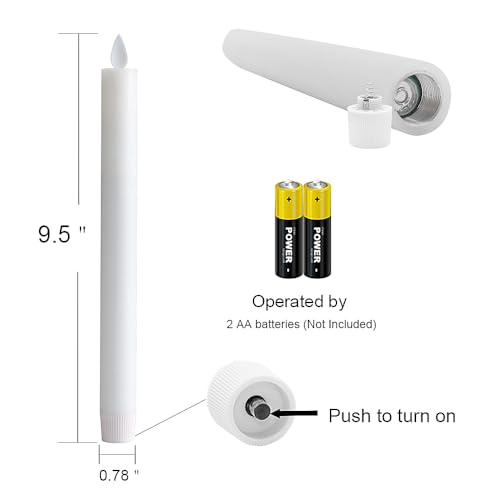 Image of Eldnacele Flameless Flickering Taper Candles with Remote and Timer, Window Candles Warm Real Wax Unscented 9.5 inch2 Pack Ivory for Home Wedding Party Christmas Decoration